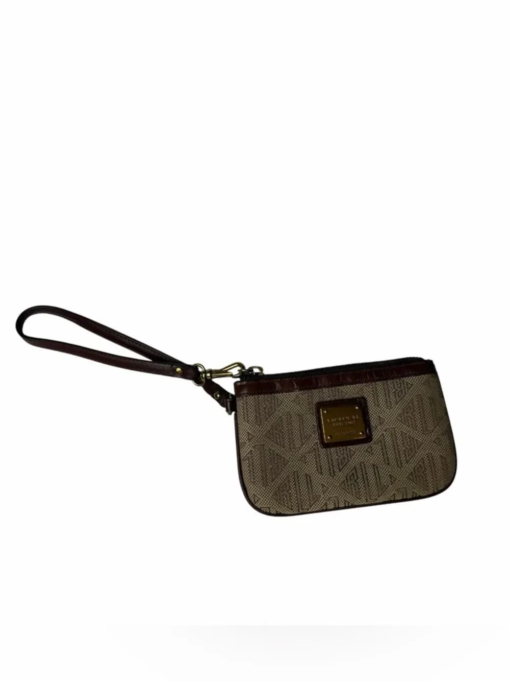 VTG Lauren Ralph Lauren Monogram Canvas Jacquard Wristlet